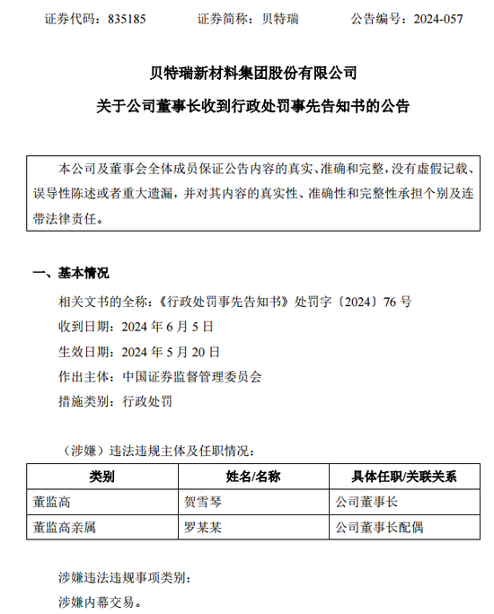 监管出手！北交所第一股贝特瑞董事长，“栽了”！原因曝光